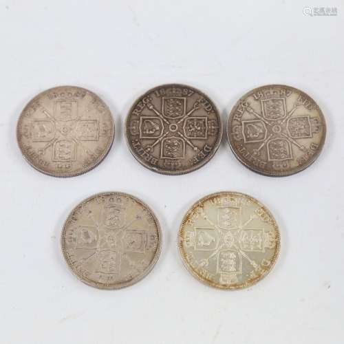 5 Victorian Crown coins, 3 x 1897, 1896, 1895