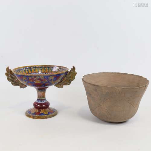 An Italian faience pottery 2-handled bowl, hand painted port...