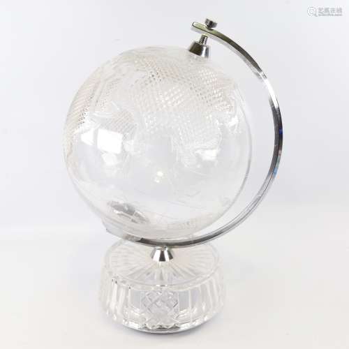 WATERFORD CRYSTAL - a large desktop globe with hand-cut desi...