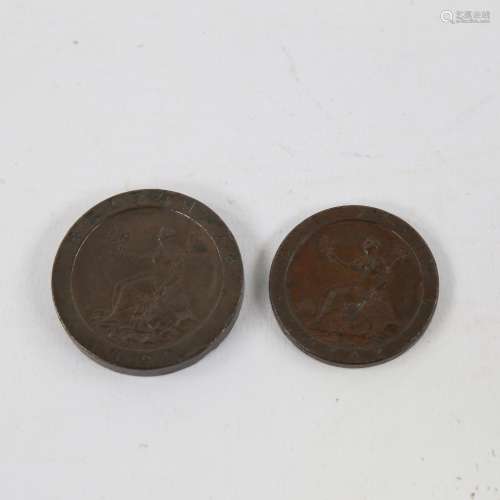 2 George III Bronze coins, 1797 Penny and 1797 Cartwheel 2D