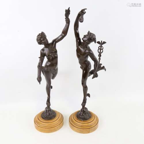 A pair of 19th century patinated bronze sculptures, Classica...