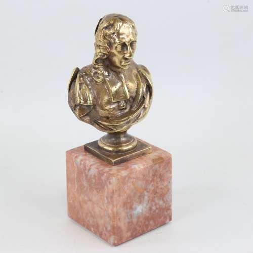 A cast gilt-bronze bust of John Milton, unsigned, on marble ...