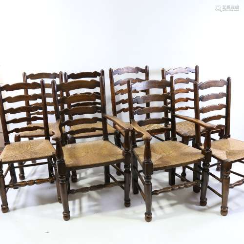 A set of 12 rush-seated ash ladder-back dining chairs(10 + 2...