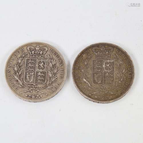 2 Victorian young head Crown coins 1844 and 1845
