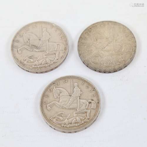 3 George V 1935 Crown coins