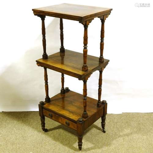 A Victorian rosewood 3-tier whatnot with drawer fitted base,...