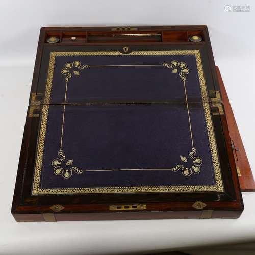 A Victorian brass-bound mahogany writing slope, previously o...