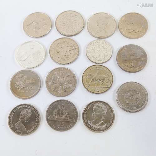 15 Elizabeth II commemorative coins and 5 tray coin collecto...