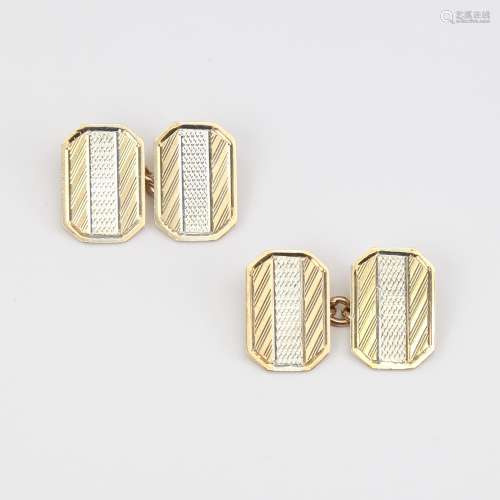A pair of 9ct gold cufflinks, canted rectangular form with e...