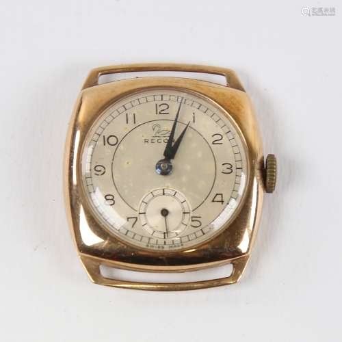 RECORD - a Vintage 9ct gold mechanical wristwatch head, silv...