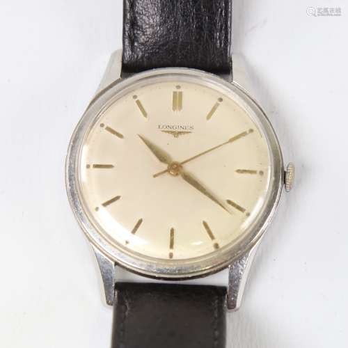 LONGINES - a Vintage stainless steel mechanical wristwatch, ...