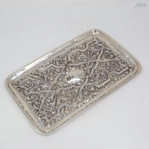 An Edwardian rectangular silver tray, allover relief embosse...