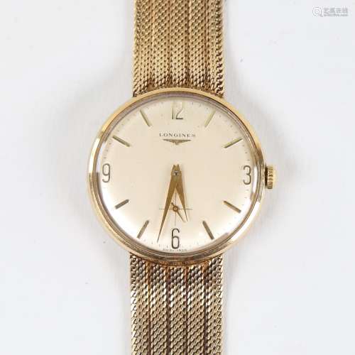 LONGINES - a Vintage 9ct gold mechanical wristwatch, circa 1...
