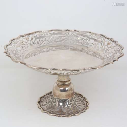 A late Victorian silver pedestal tazza, circular form with s...