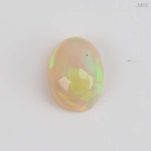 A 1.54ct unmounted oval cabochon white opal, dimensions: 9.1...