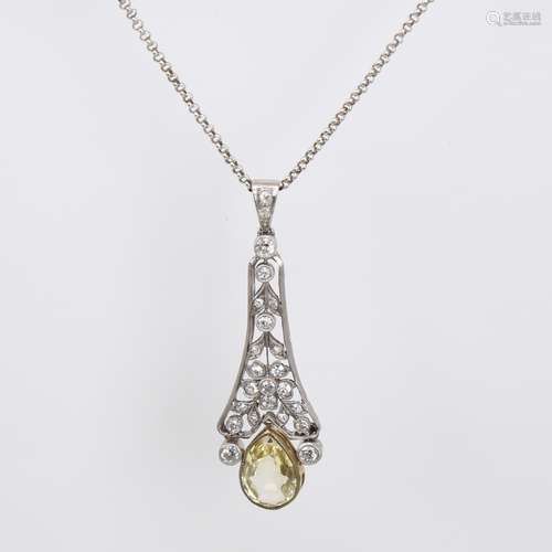 A Belle Epoque natural Ceylon yellow sapphire and diamond pe...