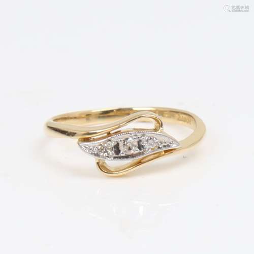 A mid-20th century 18ct gold 3-stone diamond crossover ring ...