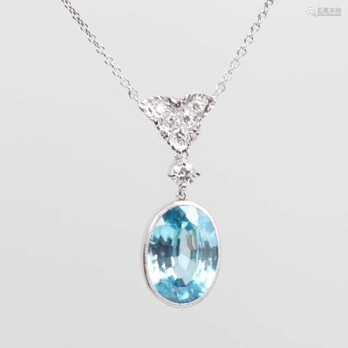 A platinum zircon and diamond pendant necklace, set with 9ct...