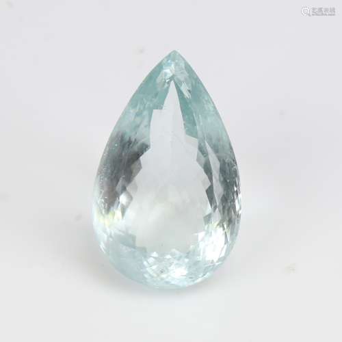A 67.51ct unmounted pear-cut aquamarine, dimensions: 34.14mm...