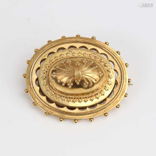 A Victorian unmarked gold bombe Etruscan style memorial broo...