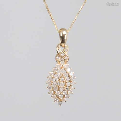 A modern 9ct gold diamond cluster marquise pendant necklace,...