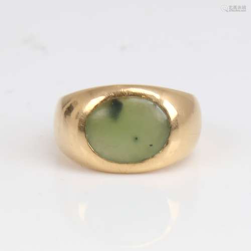 An 18ct gold jade signet ring, by Anaconda, jade dimensions ...