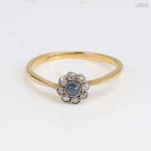 An 18ct gold sapphire and diamond cluster flowerhead ring, s...