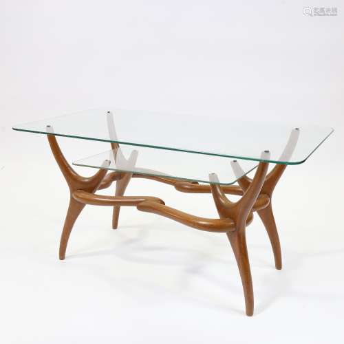 A mid-century Italian 2 tier glass coffee with organic sculp...