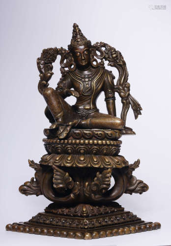 COPPER ZIZAI GUANYIN BUDDHA STATUE