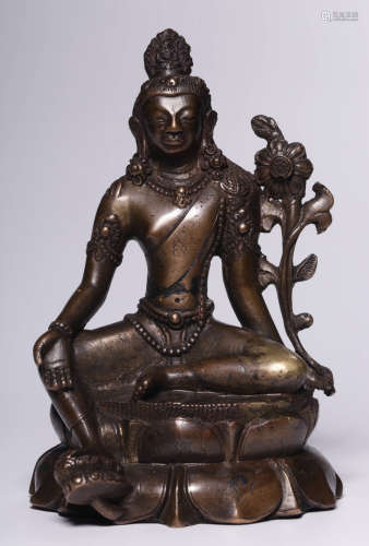 COPPER GUANYIN SEATED STATUE