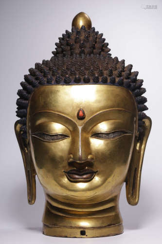GILT BRONZE SAKYAMUNI BUDDHA HEAD ORNAMENT