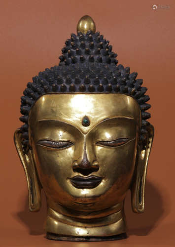 GILT BRONZE SAKYAMUNI BUDDHA HEAD ORNAMENT