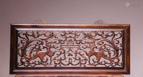 WOOD CARVED DRAGON PATTERN SCREEN