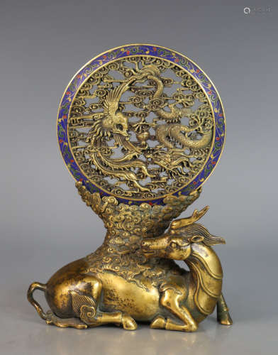 GILT BRONZE DRAGON PHOENIX BEAST SCREEN