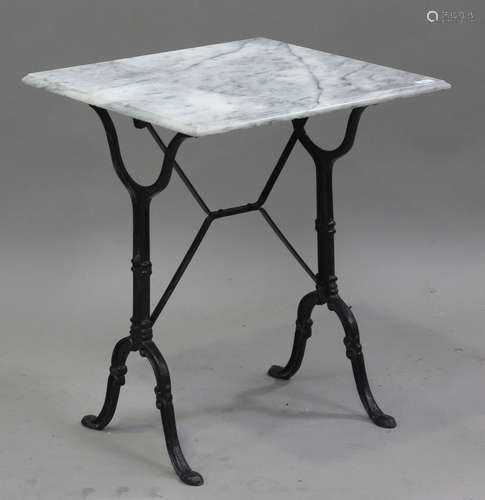 A 20th century French cast iron and marble-topped square gar...