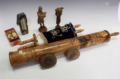 A group of 20th century Judaica, including a large olivewood...