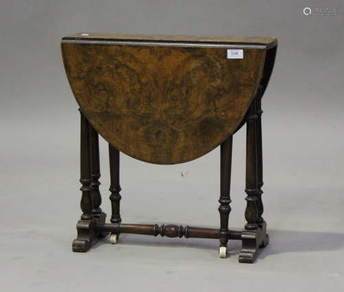 A Victorian burr walnut 'baby' oval Sutherland occasional ta...