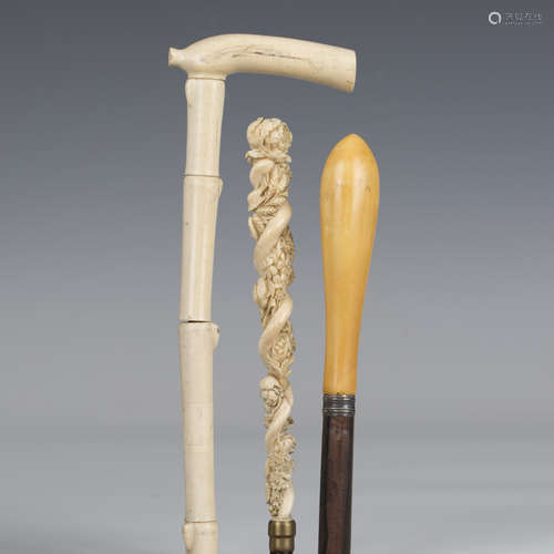 A late 19th century full-length sectional bone walking cane,...