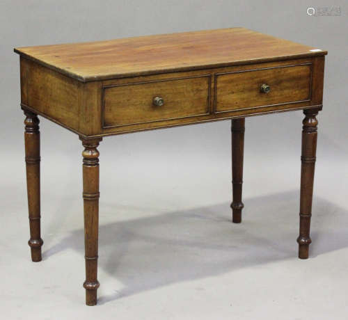 A 19th century mahogany side table with hinged lid above dum...
