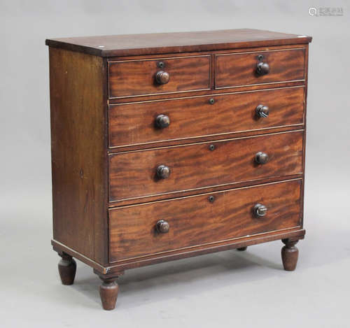 An early Victorian mahogany chest of two short and three lon...