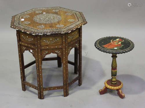 An early 20th century Indian hardwood and bone inlaid octago...
