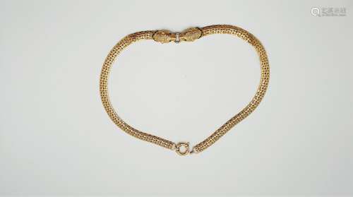 黄色和18k白金项链，颈部饰有两个对峙的豹头，镶嵌明亮式切割钻石和...