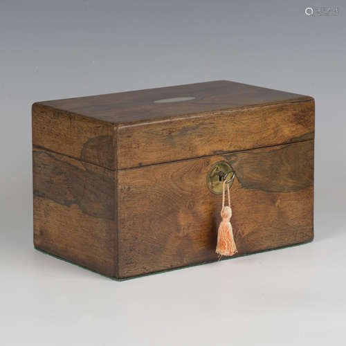 An early Victorian rosewood tea caddy, the top inlaid with m...