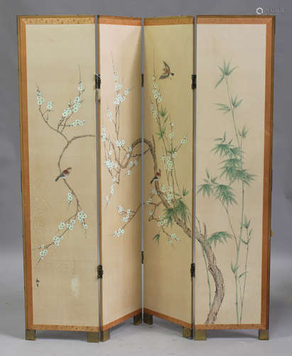 A modern Chinese four-fold dressing screen, both sides paint...