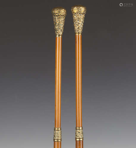 A pair of 19th century Malacca and gilt brass mounted eccles...