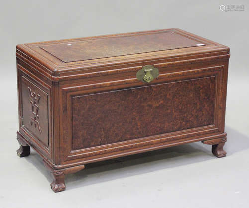 A 20th century Chinese burr wood and camphor lined trunk of ...