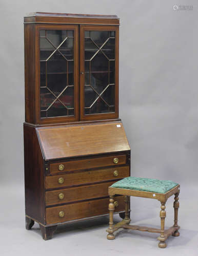 An Edwardian mahogany bureau bookcase, height 200cm, width 9...