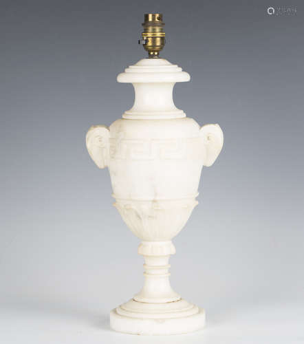 An early 20th century alabaster table lamp of classical urn ...