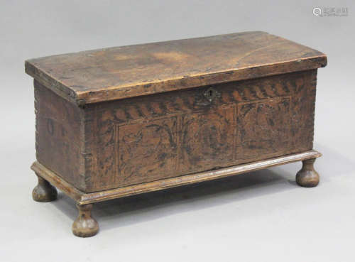 A 17th century Continental walnut chest, probably Italian, t...