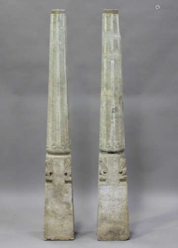 A pair of South Indian carved stone architectural pillars, t...